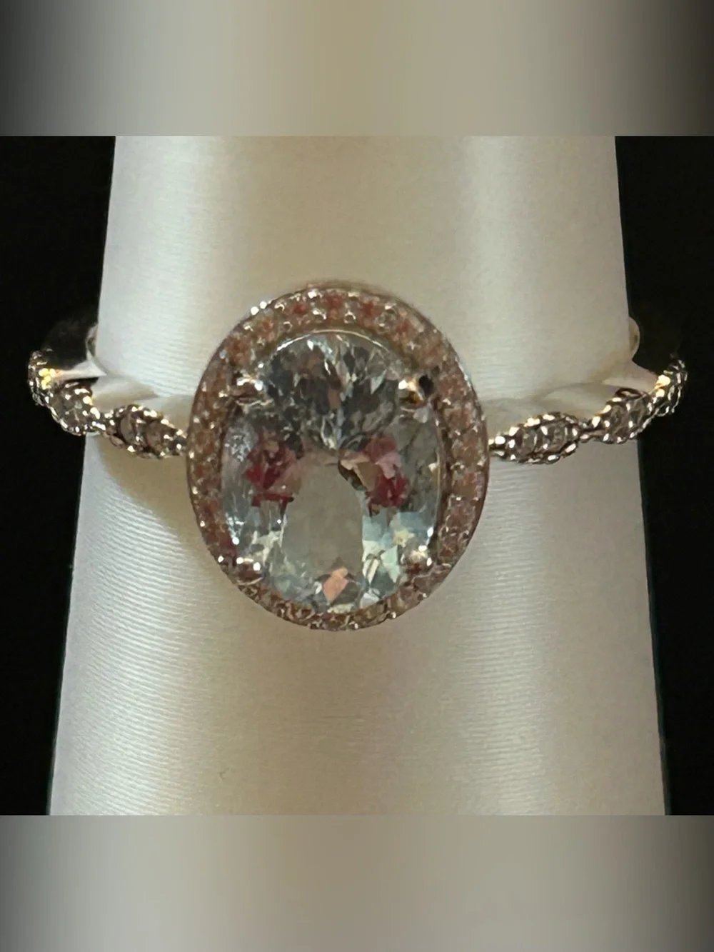 1.40CT Oval Aquamarine w/.16CTW Round White Zircon in Rhodium over 925 Silver S9